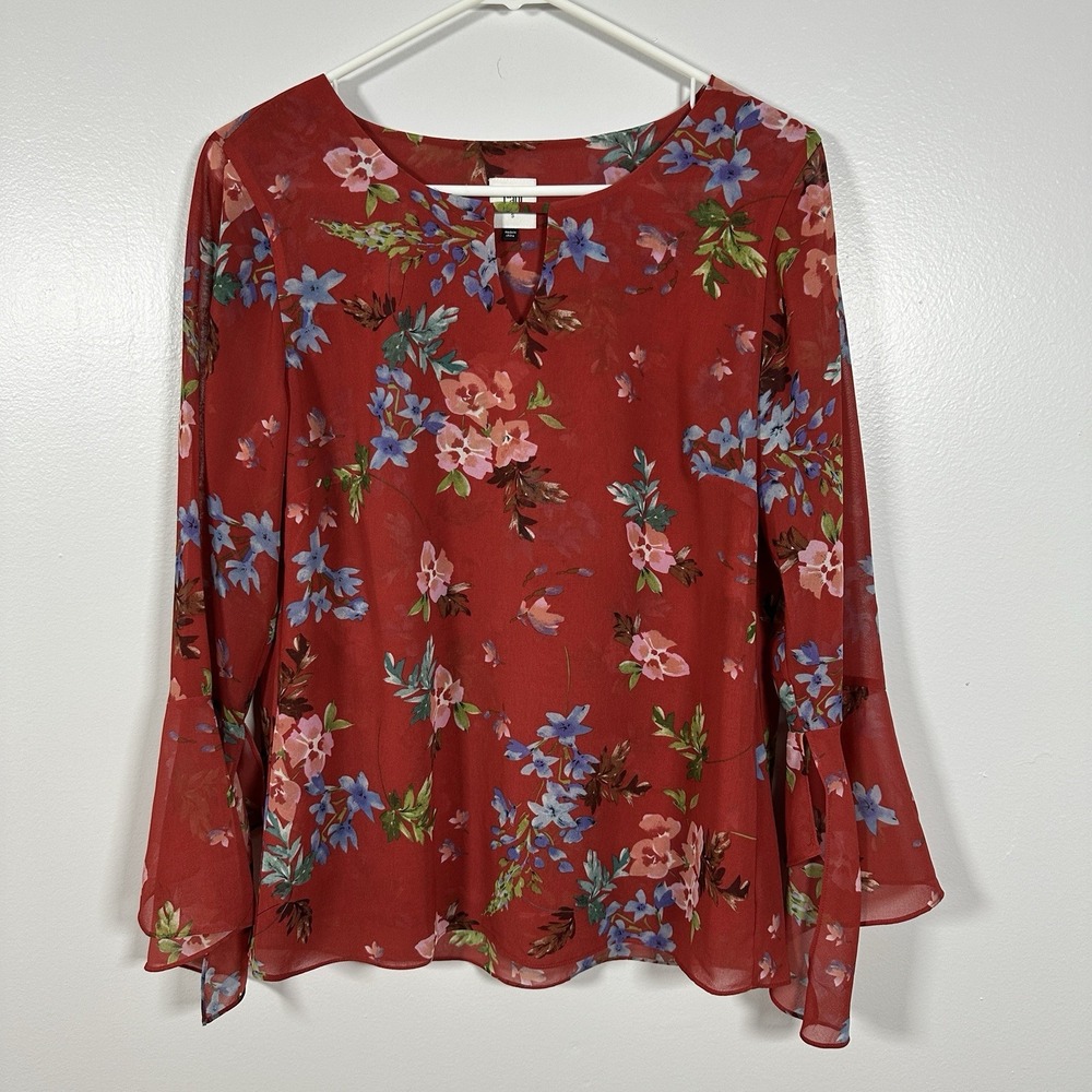 Cabi‎ Devoted Red Floral Blouse Womens Small Lined Colorful Business Casual